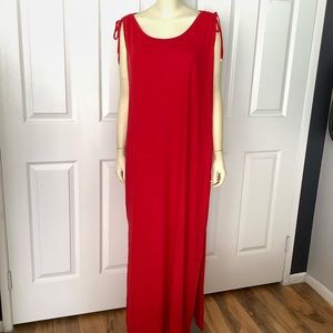 Ralph Lauren 2X Red Maxi Dress 55% Linen